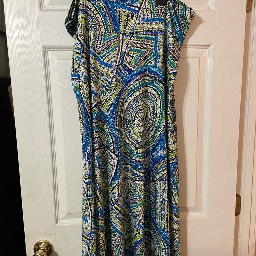 Valerie Stevens Blue, Green & White Printed Maxi Skirt